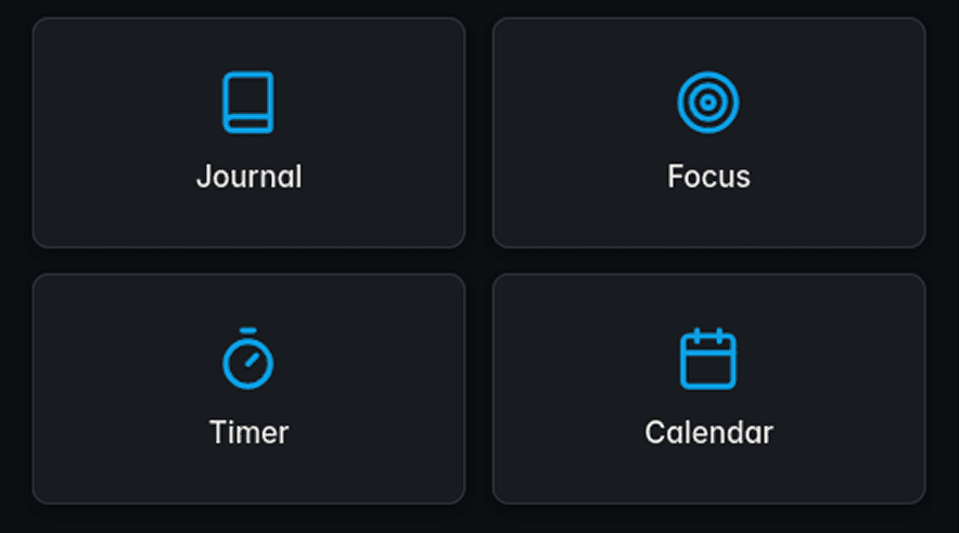 Journal, Focus, Timer, Calendar features